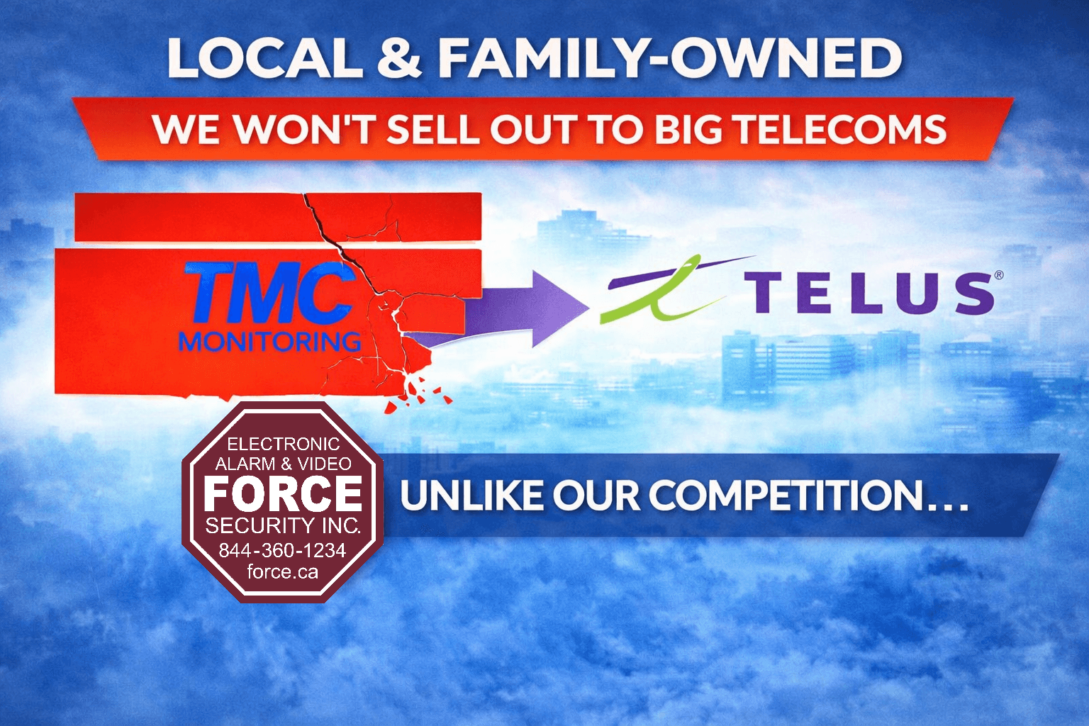 Telus acquires The Monitoring Center TMC - independent Canadian alarm monitoring company bought by telecom giant