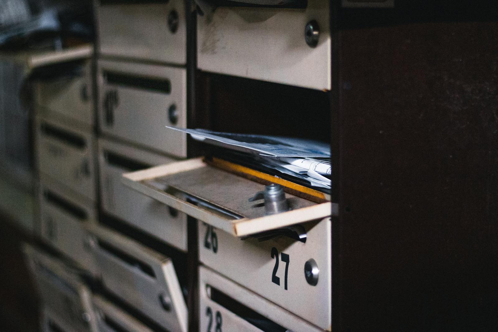 Open residential mailbox with accumulating mail, the most obvious tell that a homeowner is away on a long weekend